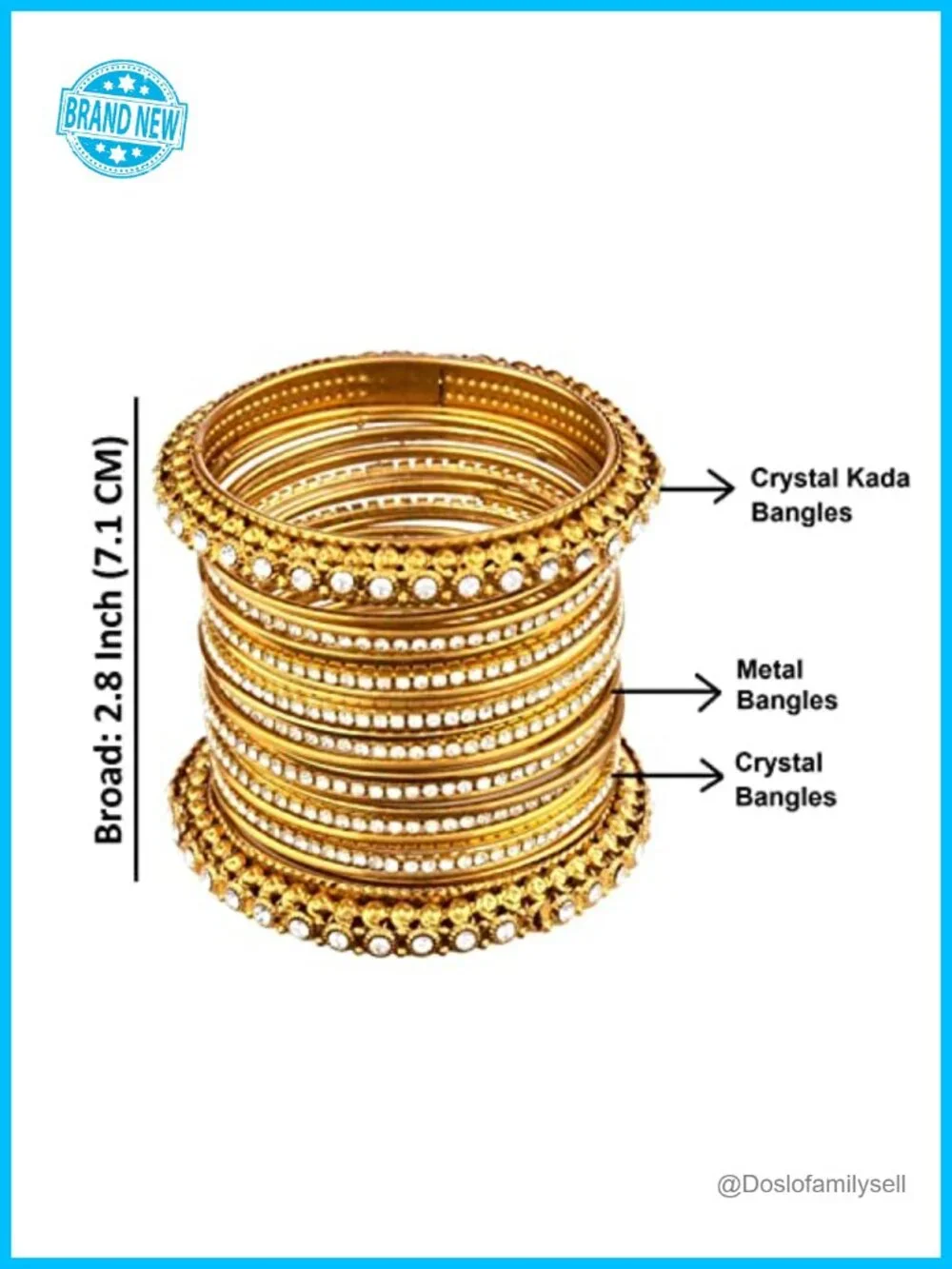 Oxidized Bangle Set with Rhinestone Crystal - 25 Pcs